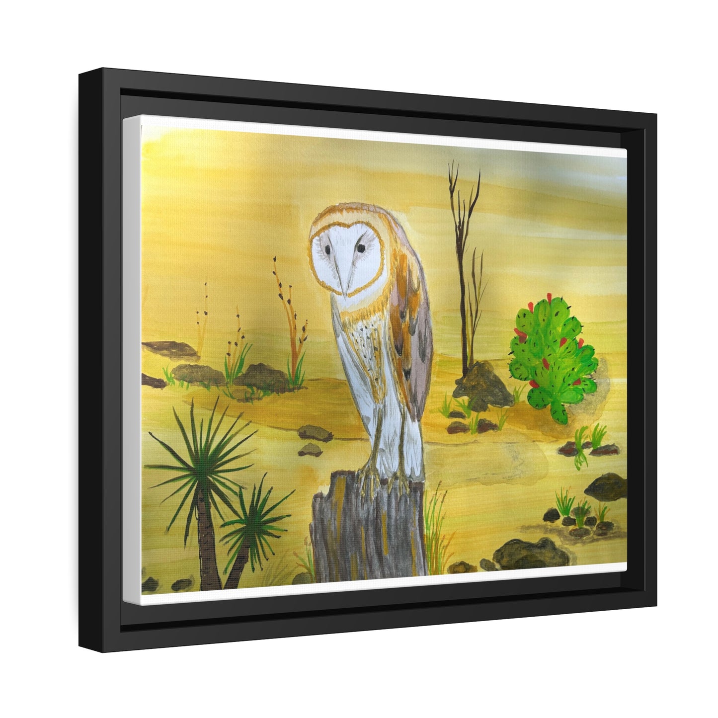 Barn Owl Matte Canvas, Black Frame