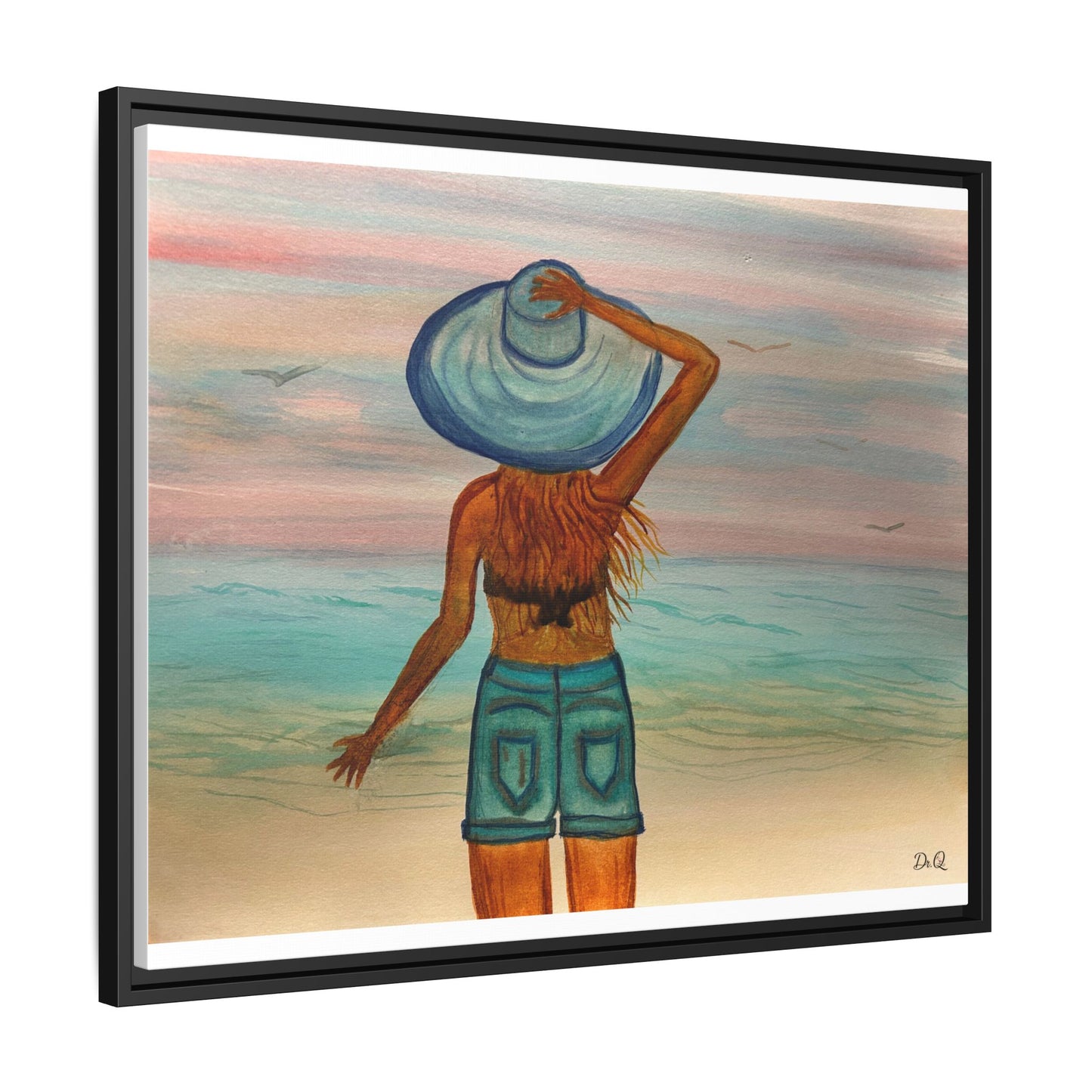 " My Sweet Girl" at the Beach Vibes Framed Canvas Art - Summer Sunset Decor