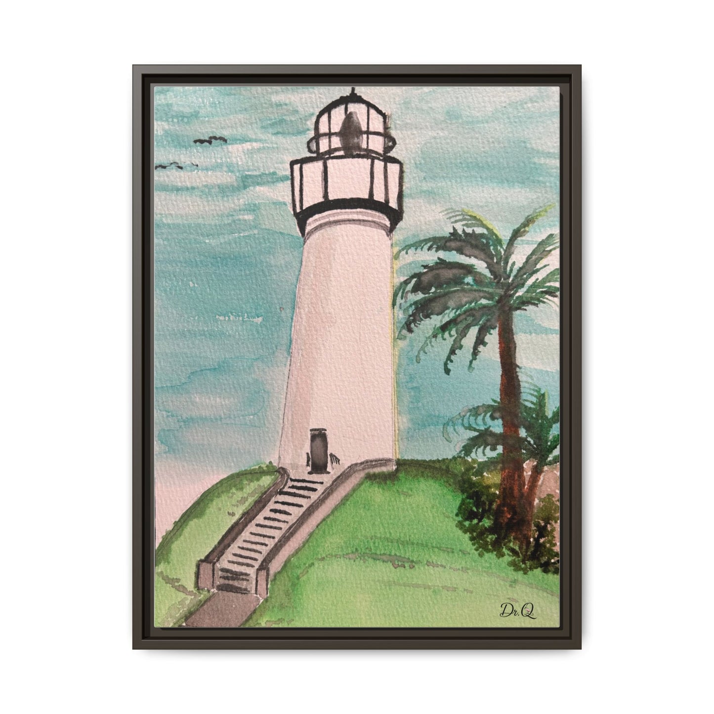 Lighthouse Palm Matte Framed Canvas Print