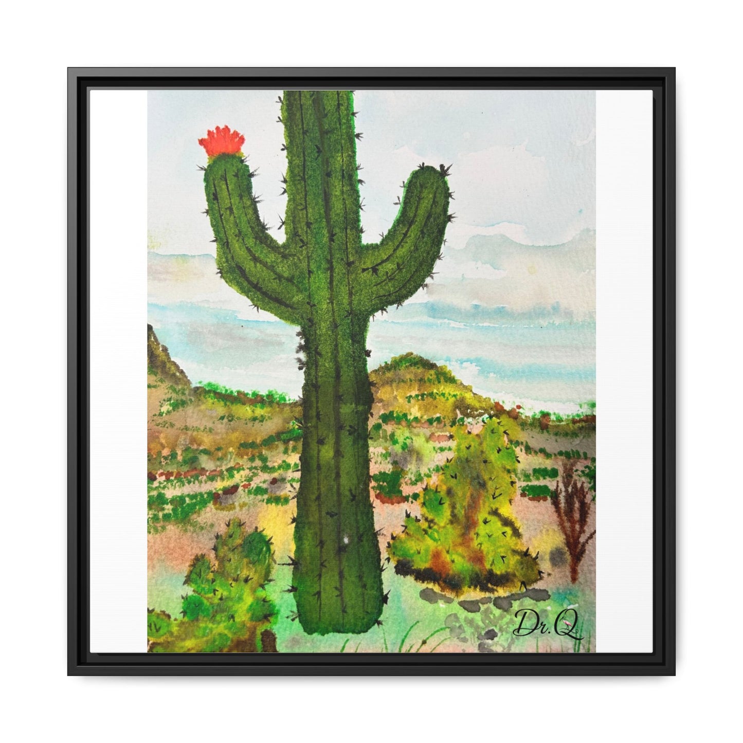 Framed Cactus Canvas Print — Desert Watercolor Wall Art