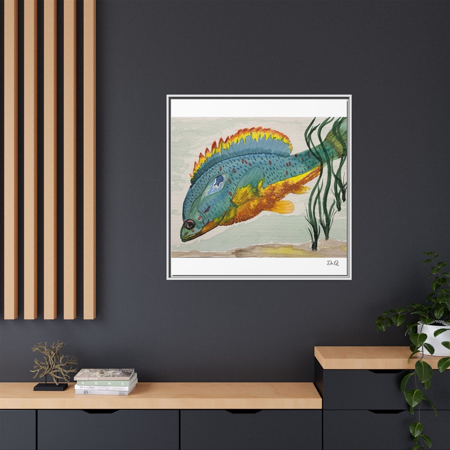 Texas Spotted Sunfish Watercolor Wall Art - Framed Matte Canvas