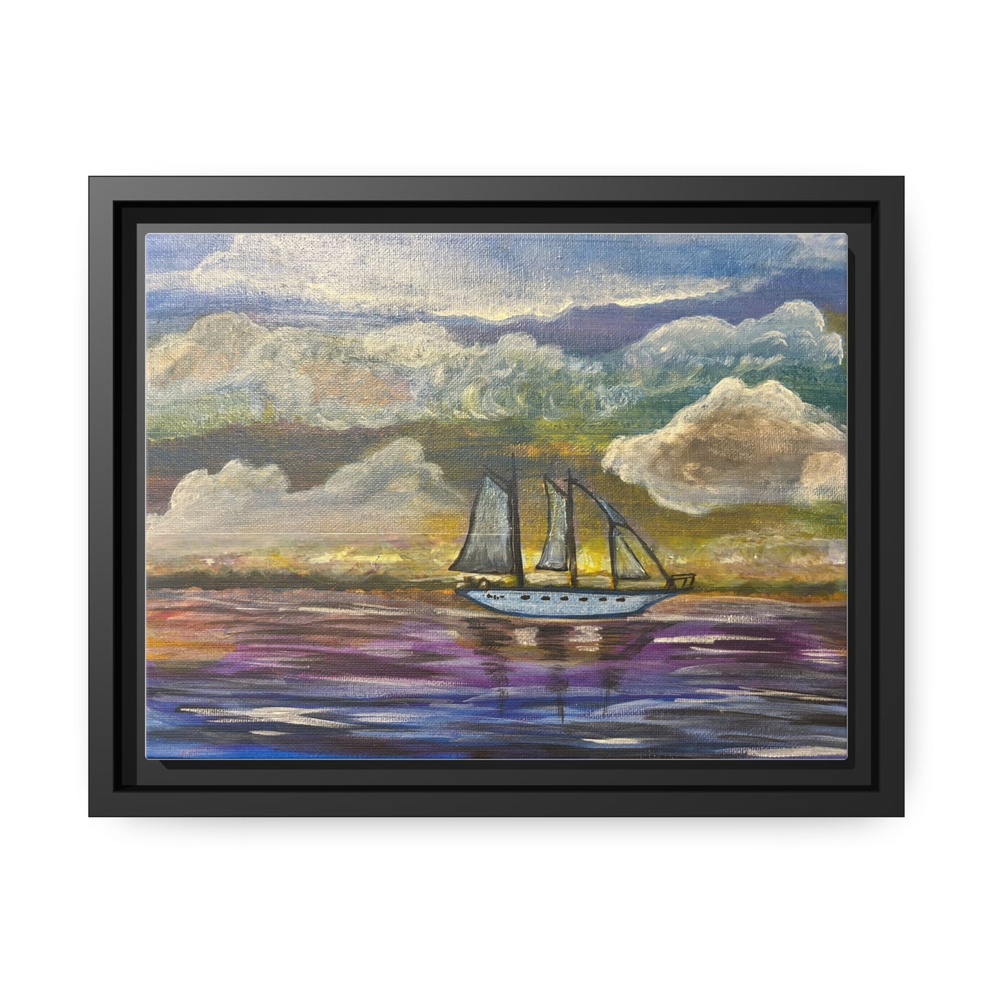 Dark Storm Sailboat Matte Canvas, Black Frame