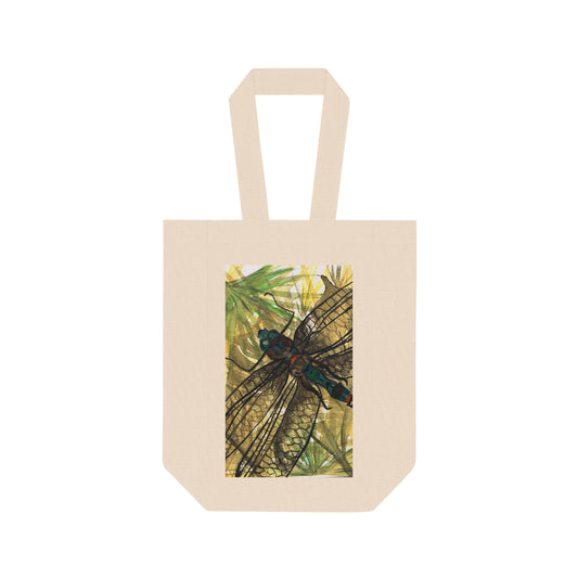 Dragonfly Double Wine Tote — Reusable Canvas Wine Bottle Carrier