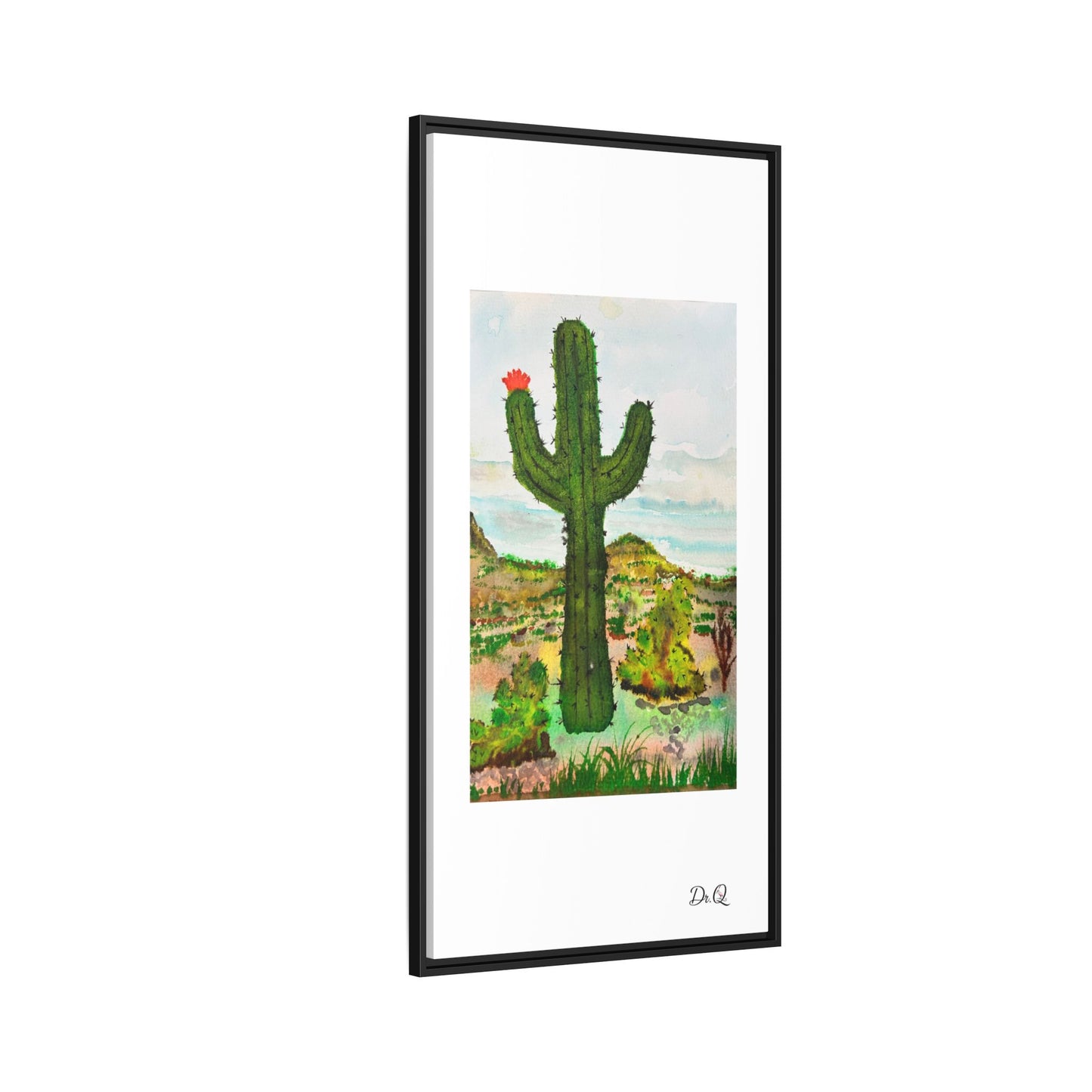 Framed Cactus Canvas Print — Desert Watercolor Wall Art