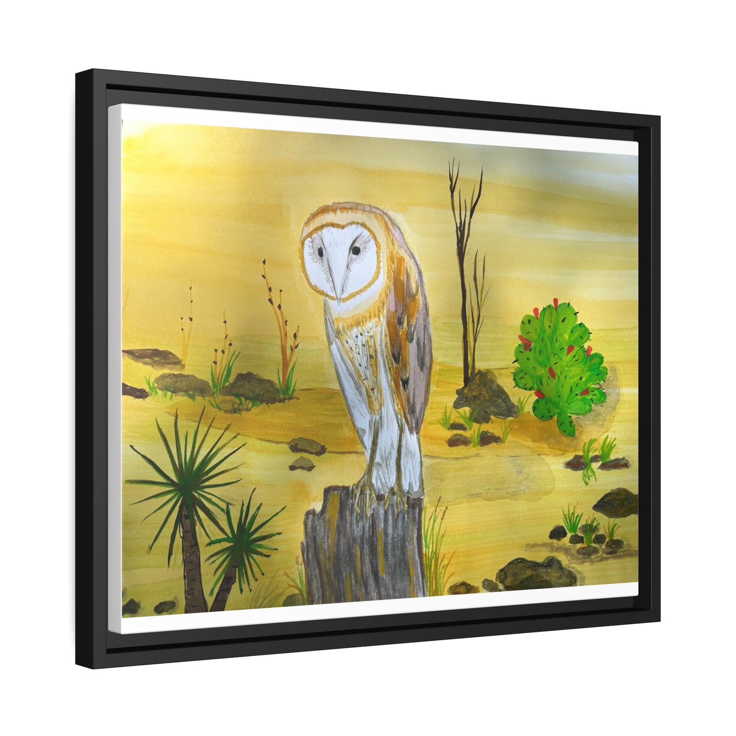 Barn Owl Matte Canvas, Black Frame