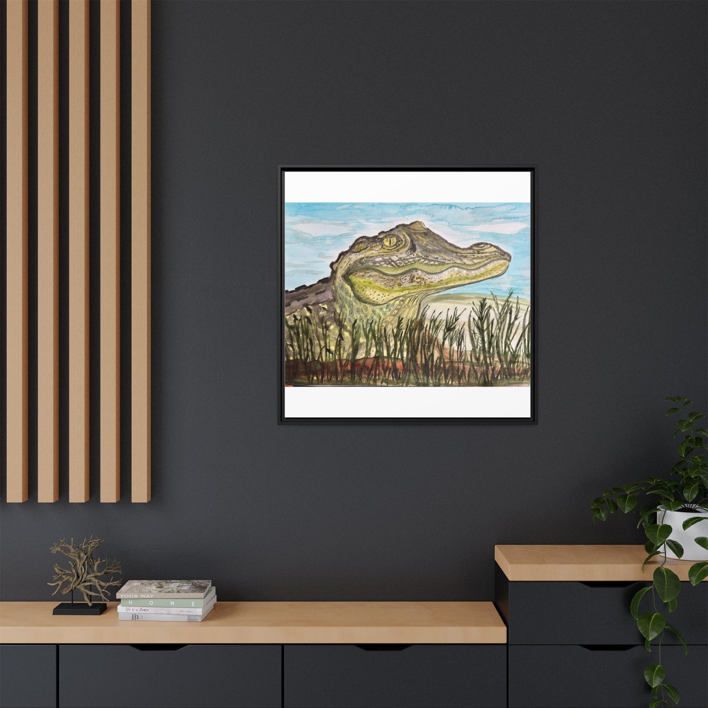 Texas Gator "Big Padre" Alligator Wall Art — Framed Matte Canvas Print