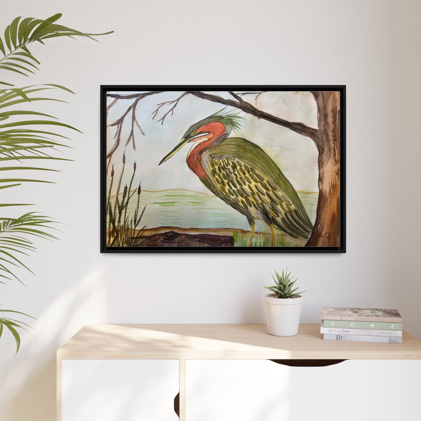Green Heron Wetlands Print on Canvas