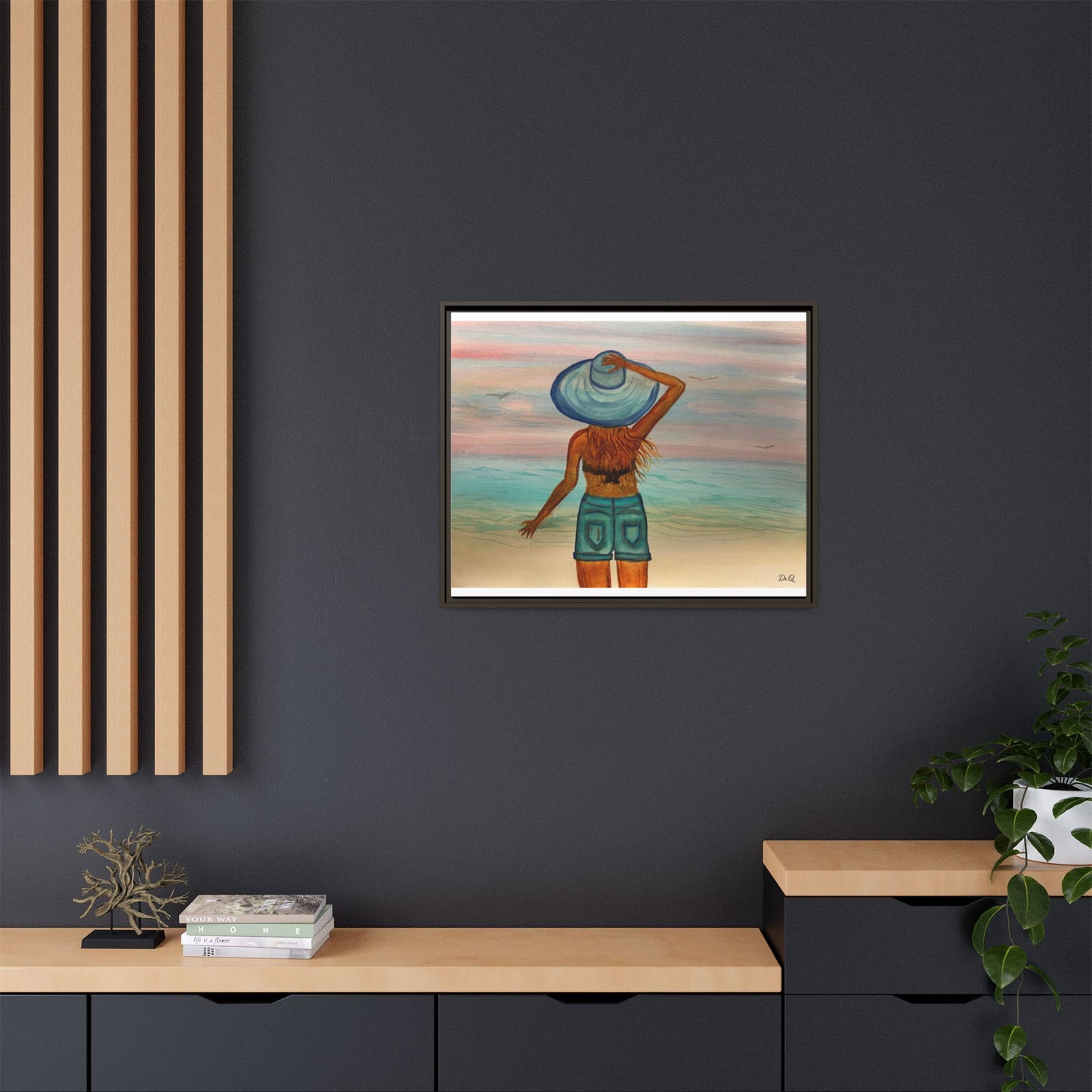 " My Sweet Girl" at the Beach Vibes Framed Canvas Art - Summer Sunset Decor