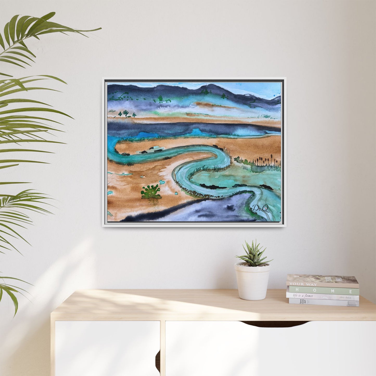 Winding River by Dr. Q - Framed Matte Canvas Watercolor Wall Art
