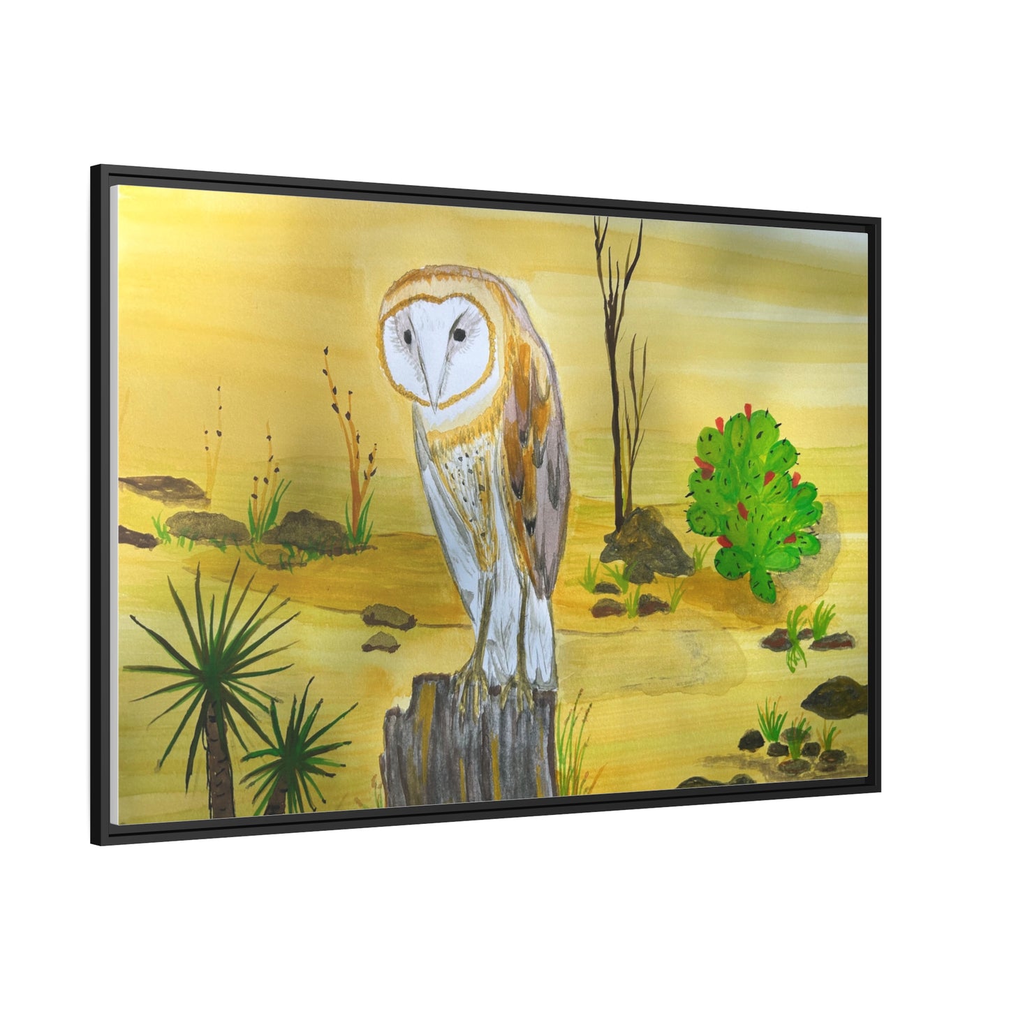 Barn Owl Matte Canvas, Black Frame