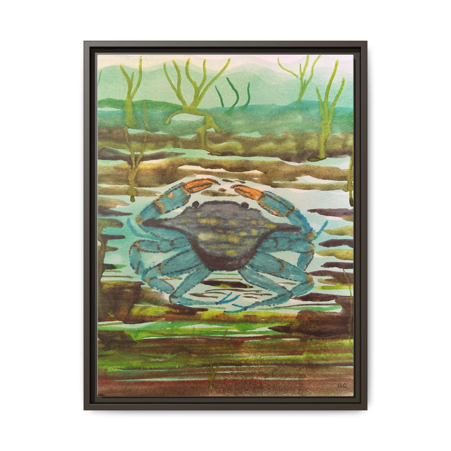 Blue Crab Coastal Art Print — Matte Framed Canvas