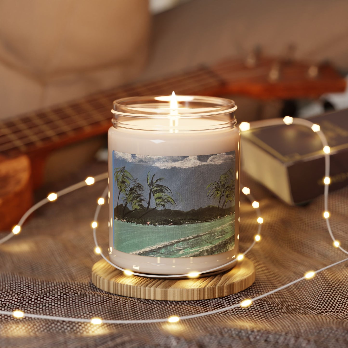 Tropical Beach Soy Candle — 9oz Scented Jar (Palm Trees, Ocean Breeze)