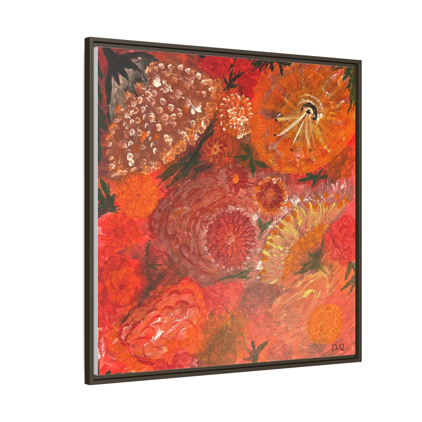 "Floral Burst" Abstract Red Floral Matte Canvas Framed Wall Art