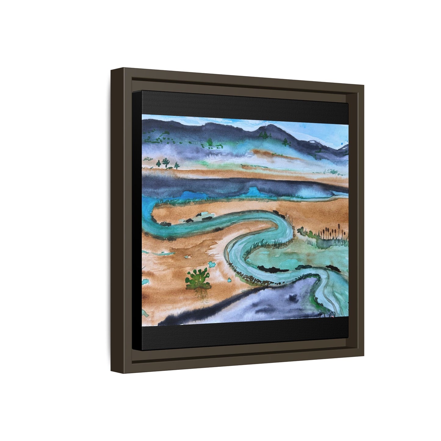 Winding River by Dr. Q - Framed Matte Canvas Watercolor Wall Art