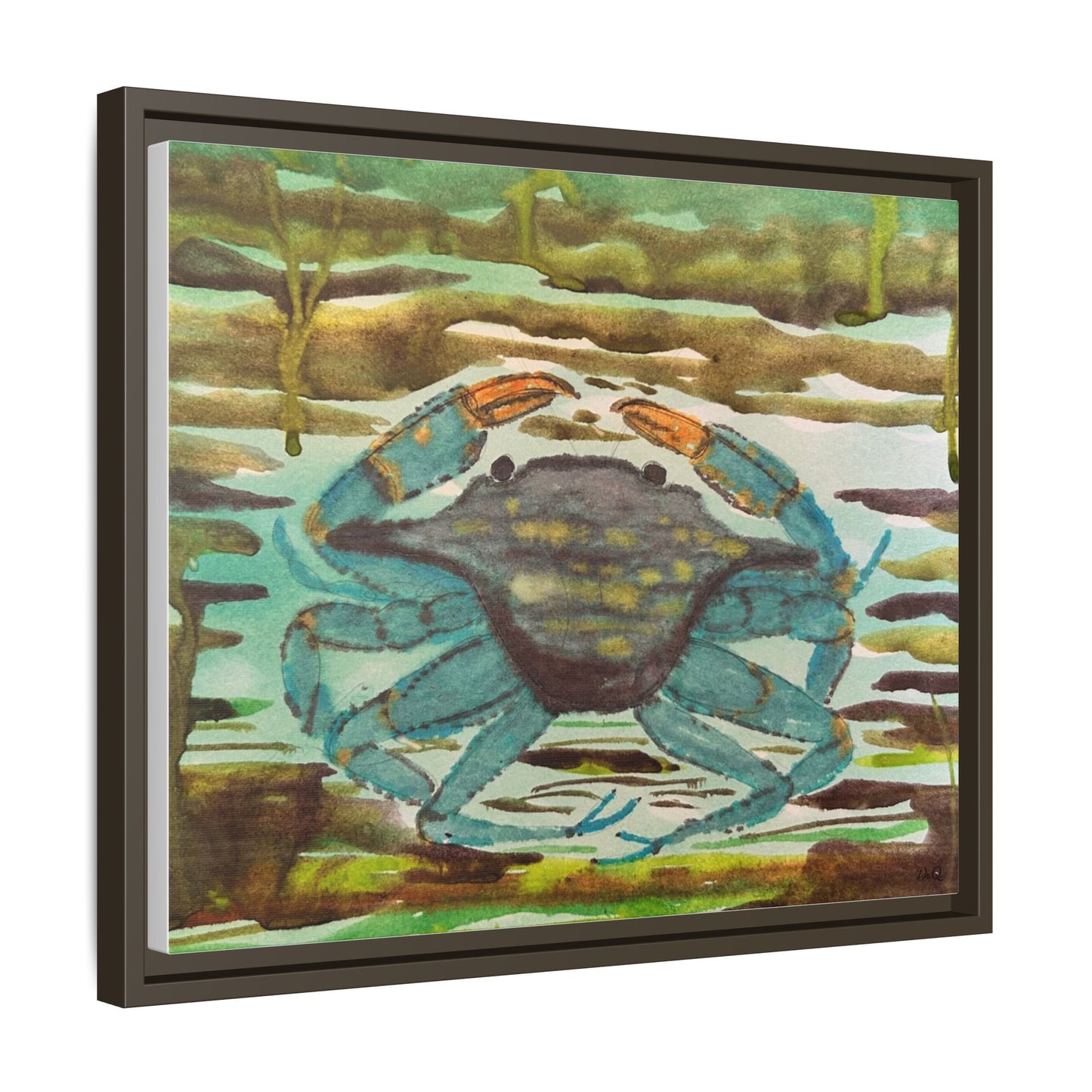 Blue Crab Coastal Art Print — Matte Framed Canvas