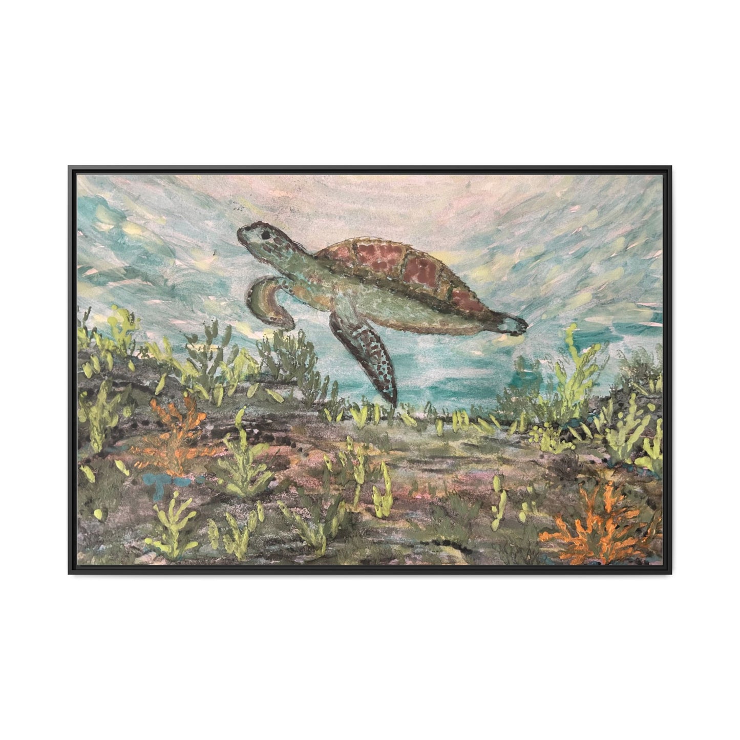Sea Turtle Matte Canvas, Framed (Multi-color)