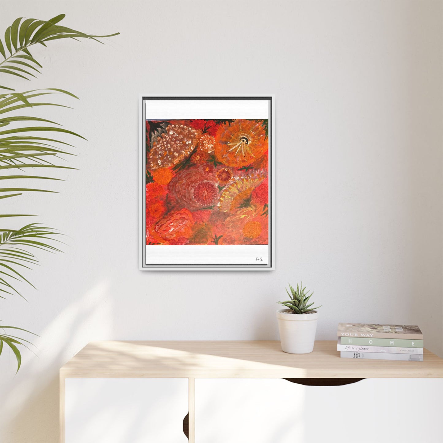 "Floral Burst" Abstract Red Floral Matte Canvas Framed Wall Art