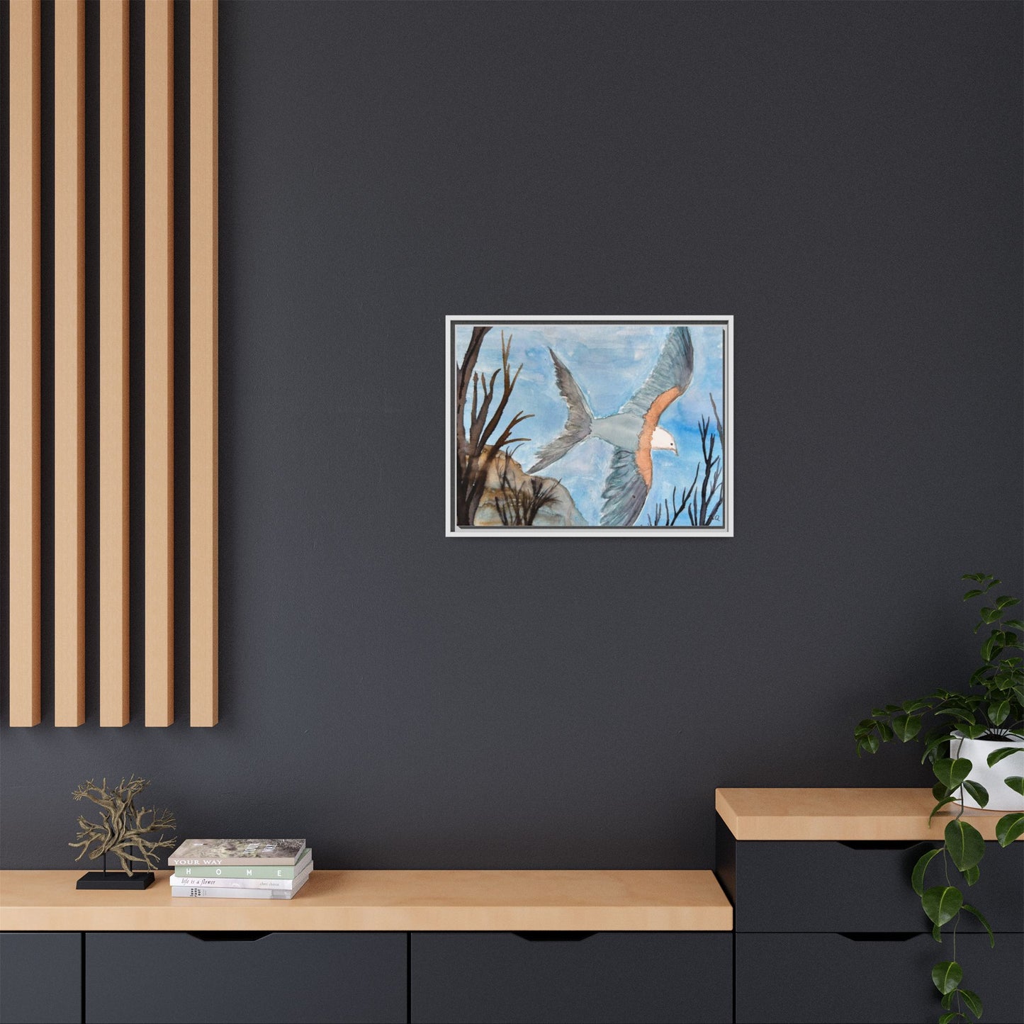 Framed Matte Canvas Wall Art — Soaring Seagull Coastal Print