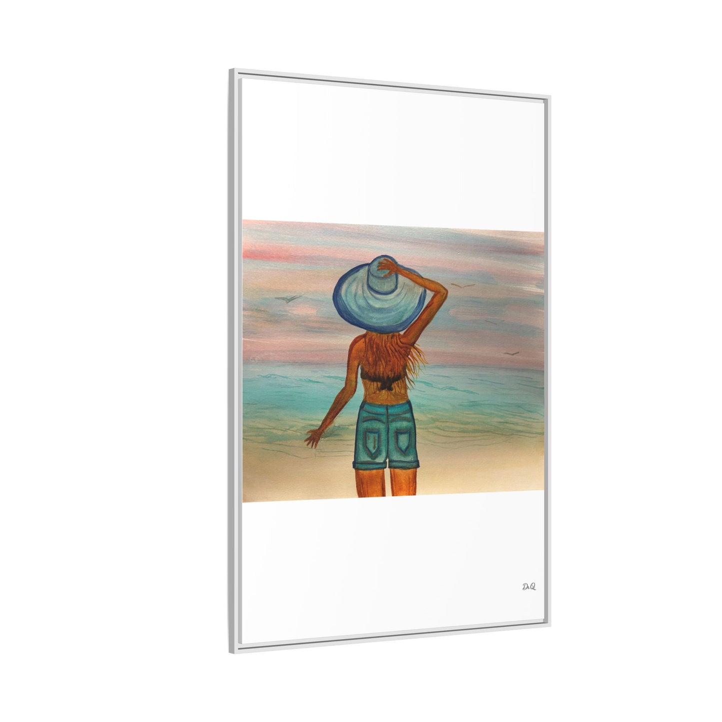 " My Sweet Girl" at the Beach Vibes Framed Canvas Art - Summer Sunset Decor