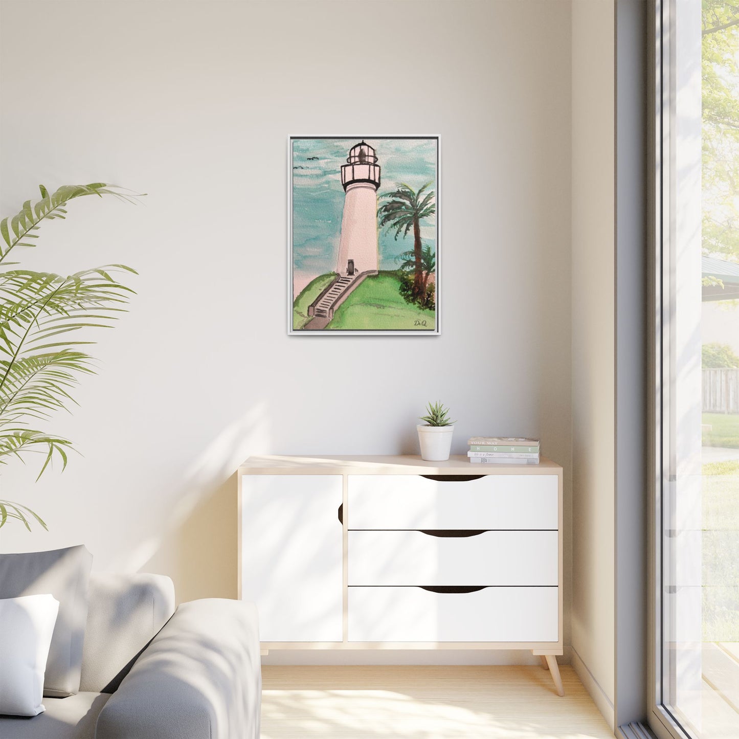 Lighthouse Palm Matte Framed Canvas Print