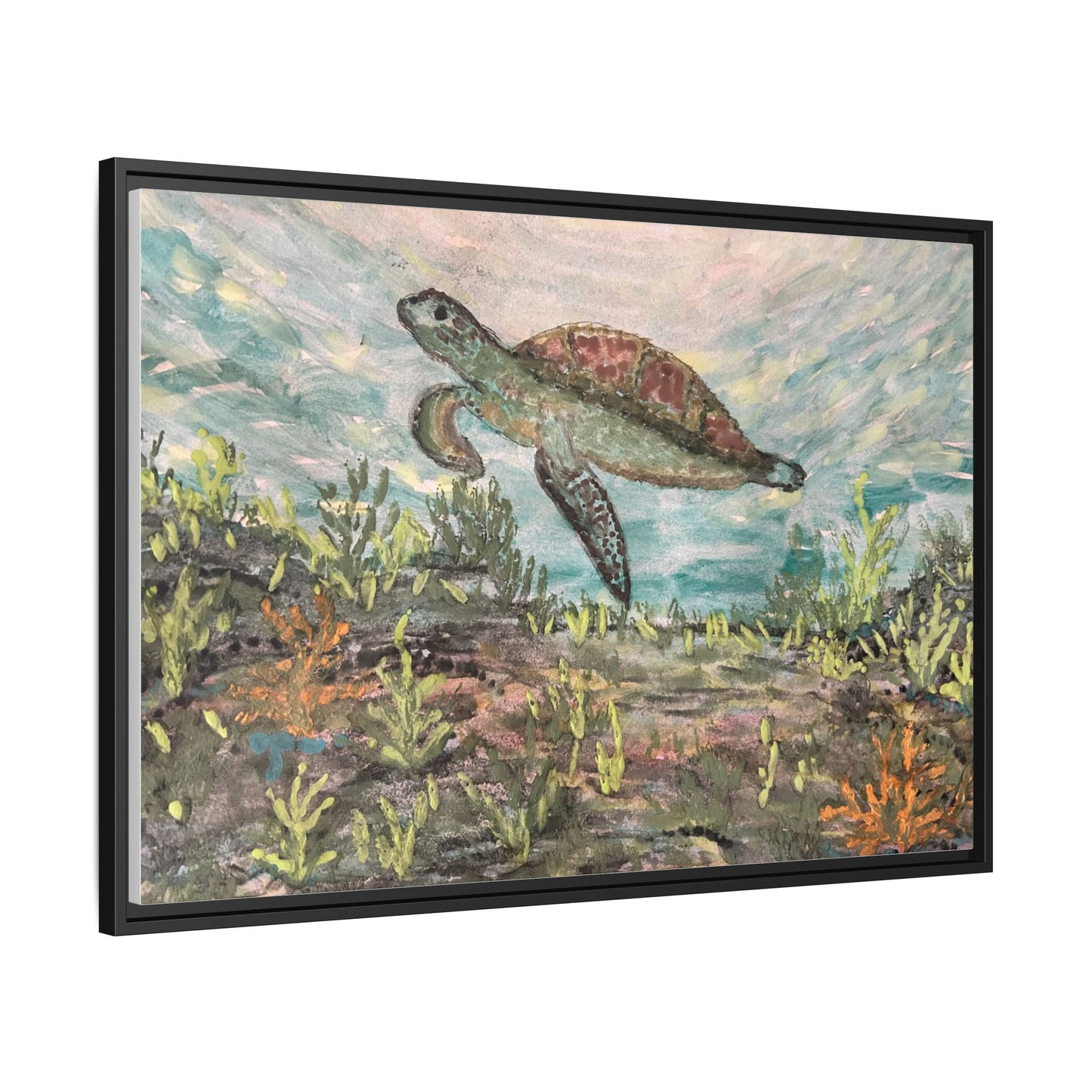 Sea Turtle Matte Canvas, Framed (Multi-color)