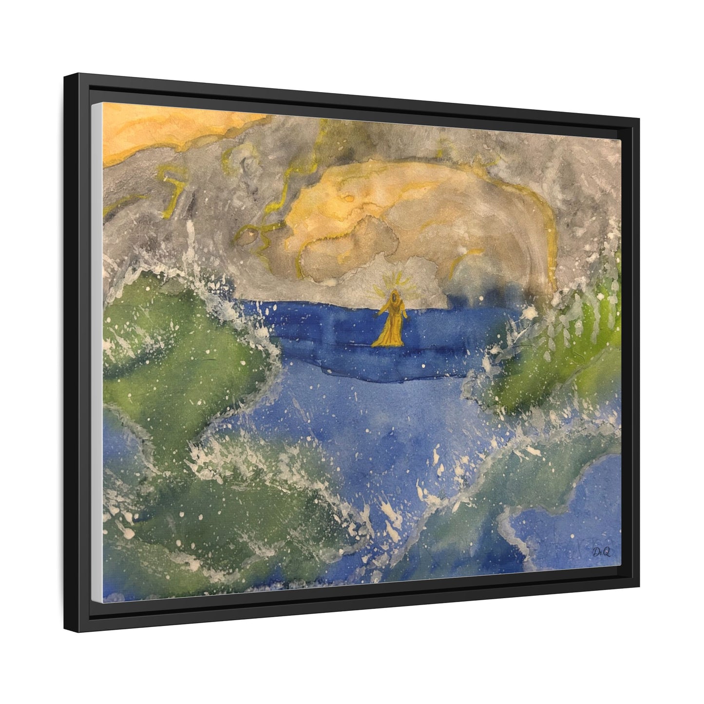 "Faith in the Storm" Framed Matte Canvas Seascape — Golden Sail at Sunset