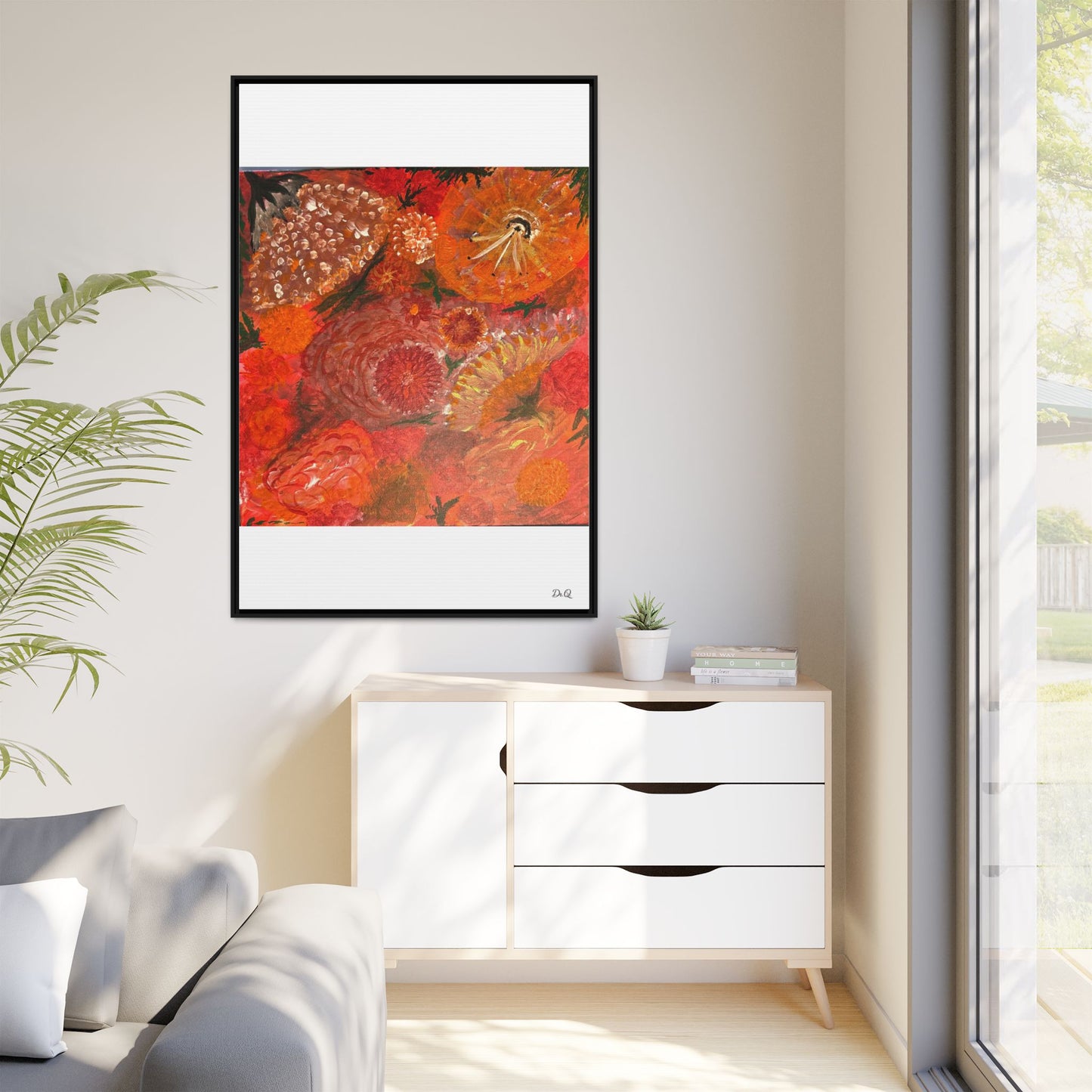 "Floral Burst" Abstract Red Floral Matte Canvas Framed Wall Art