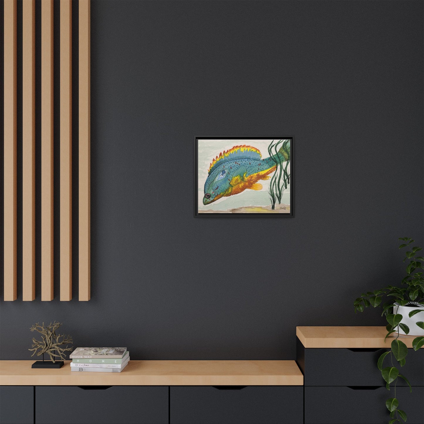 Texas Spotted Sunfish Watercolor Wall Art - Framed Matte Canvas