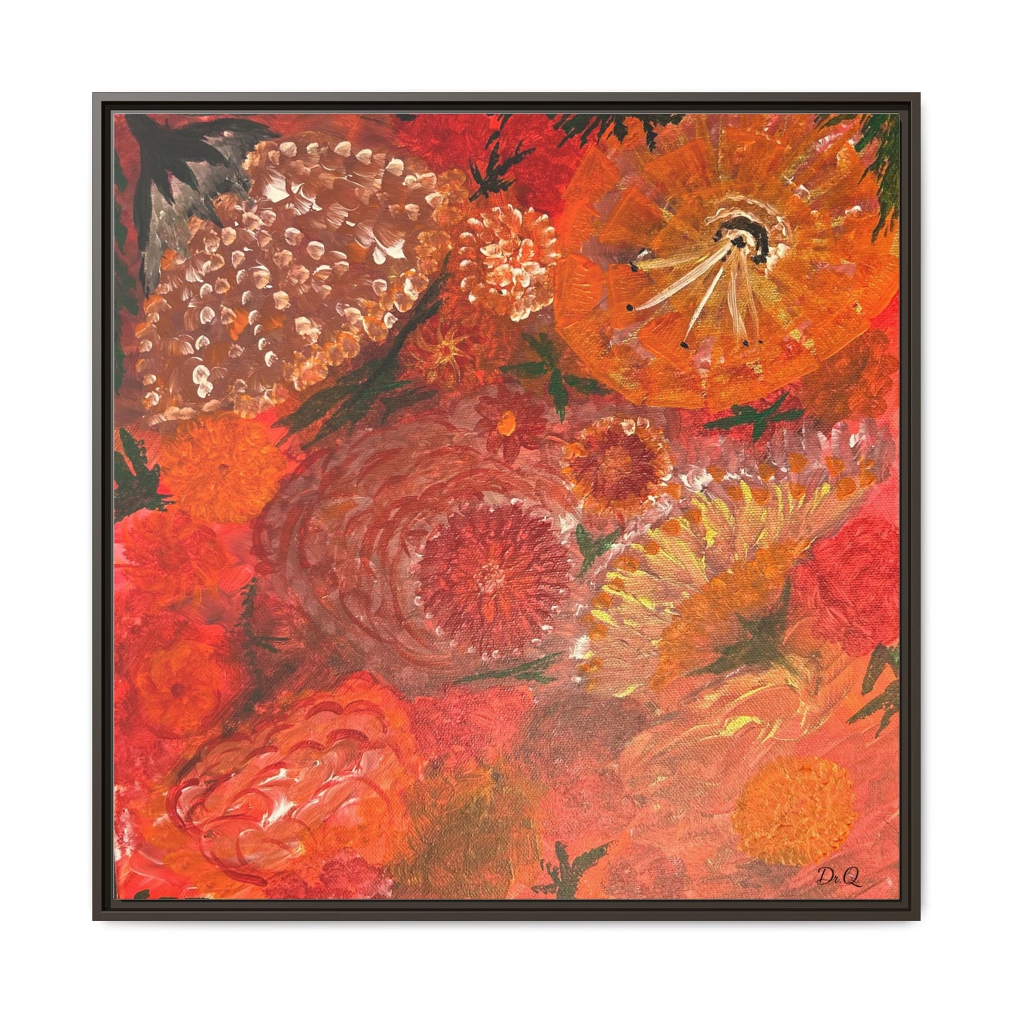"Floral Burst" Abstract Red Floral Matte Canvas Framed Wall Art