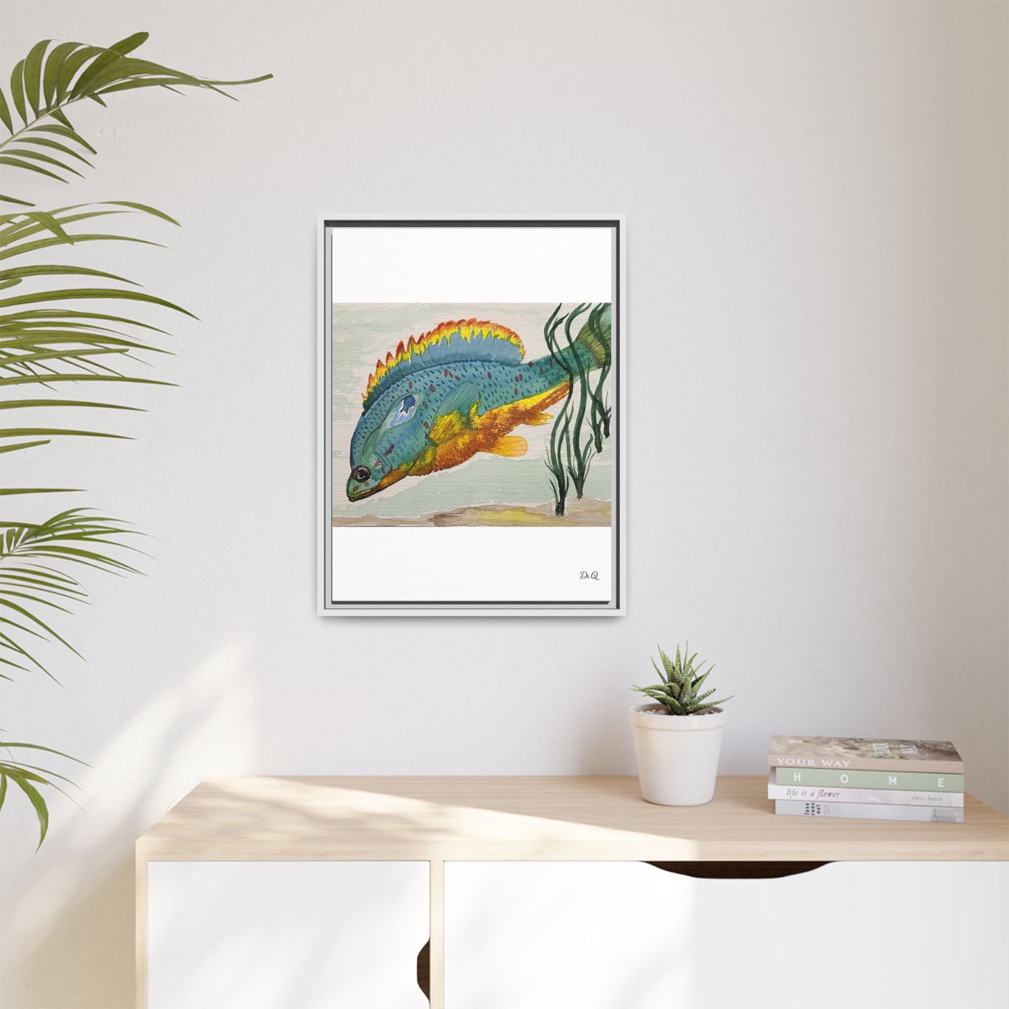 Texas Spotted Sunfish Watercolor Wall Art - Framed Matte Canvas