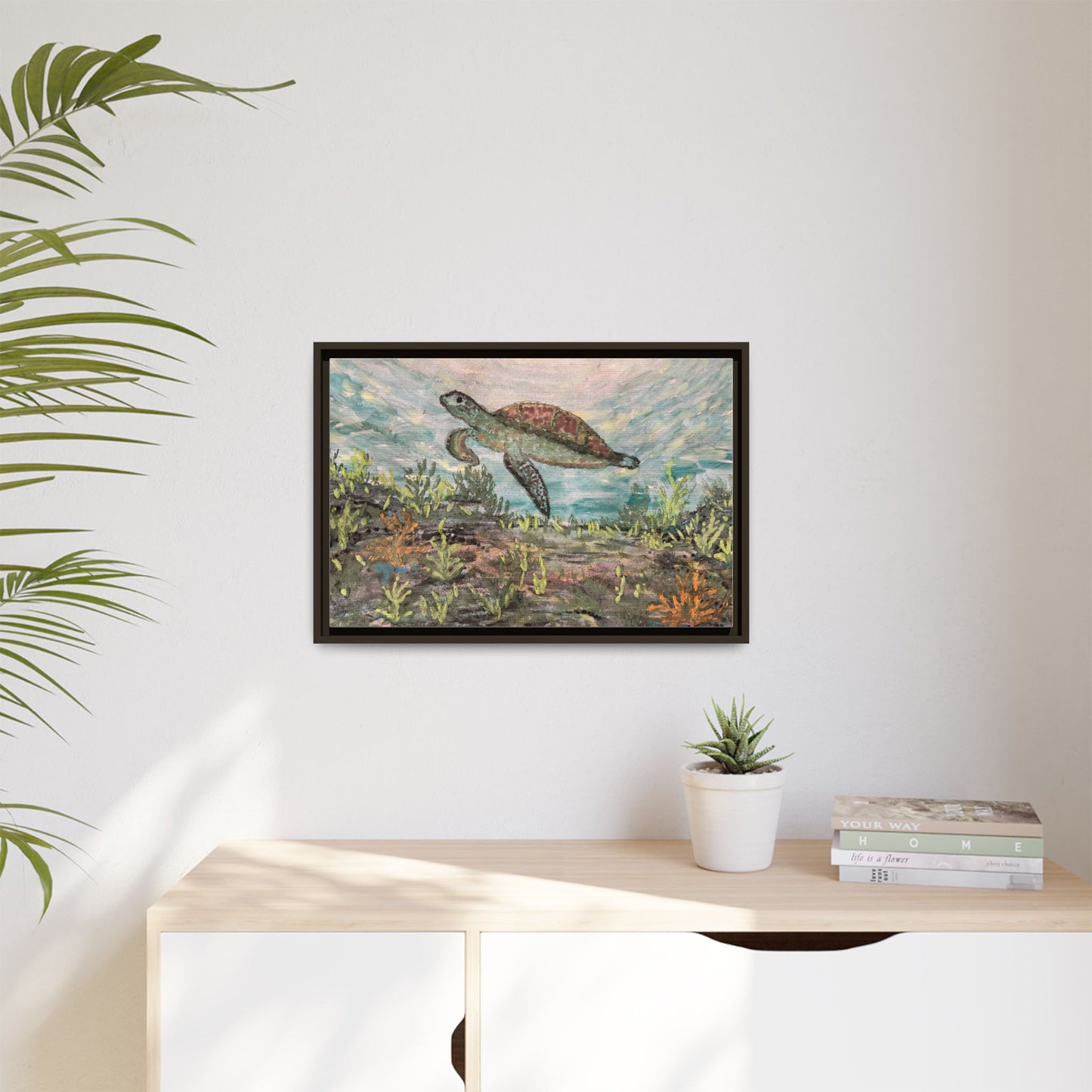 Sea Turtle Matte Canvas, Framed (Multi-color)