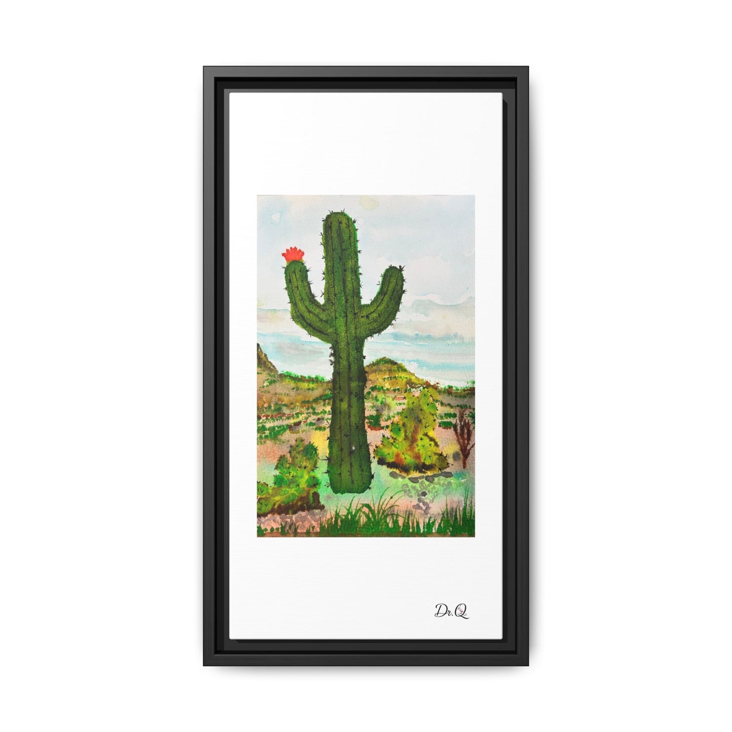 Framed Cactus Canvas Print — Desert Watercolor Wall Art