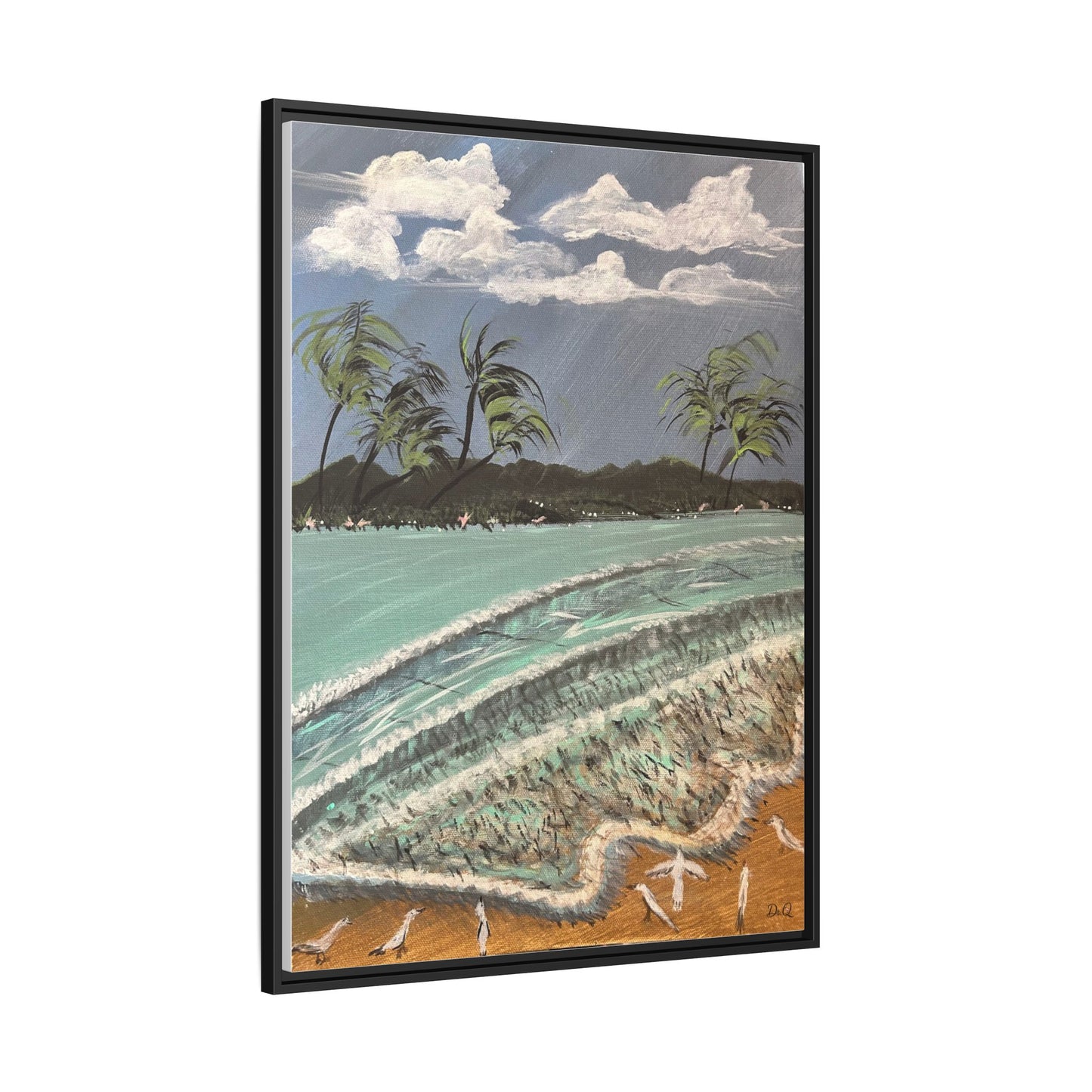 Tropical Seascape Matte Framed Canvas – Palm Trees Beach Wall Art