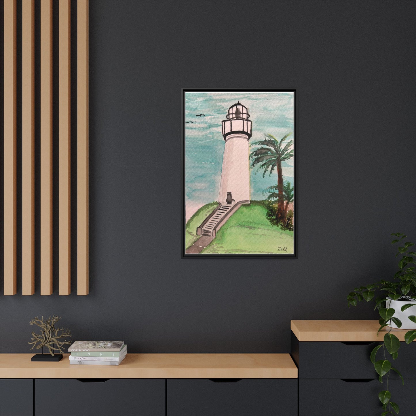 Lighthouse Palm Matte Framed Canvas Print