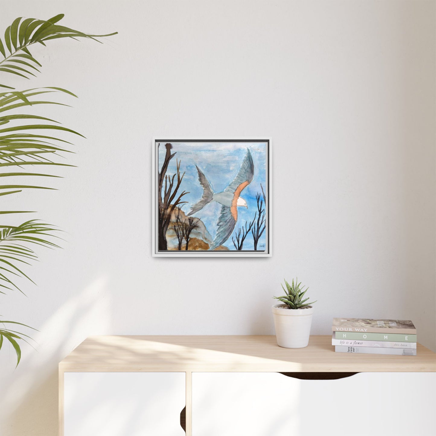 Framed Matte Canvas Wall Art — Soaring Seagull Coastal Print