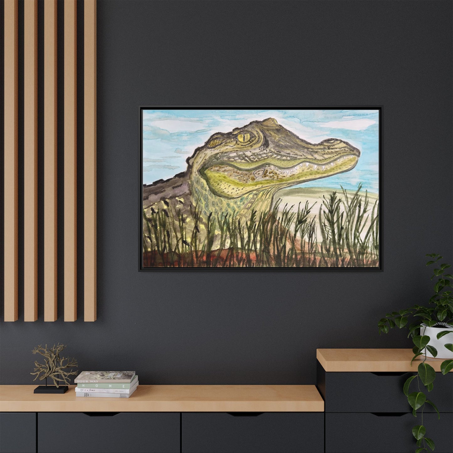 Texas Gator "Big Padre" Alligator Wall Art — Framed Matte Canvas Print