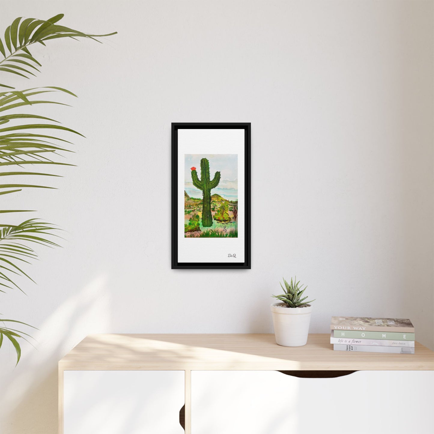 Framed Cactus Canvas Print — Desert Watercolor Wall Art