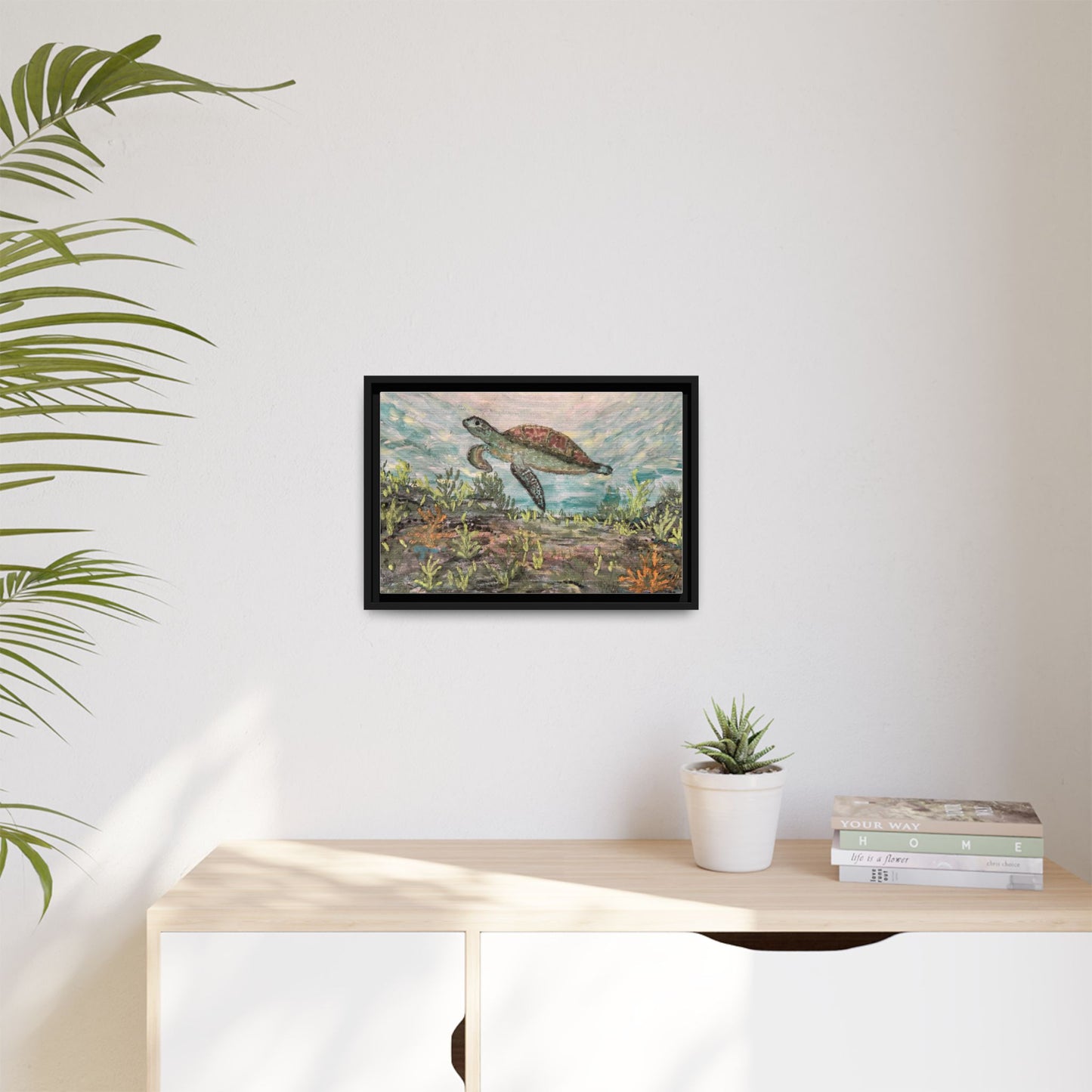 Sea Turtle Matte Canvas, Framed (Multi-color)
