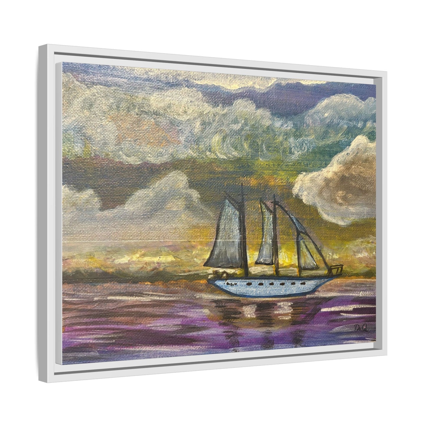 Framed Matte Canvas Sailboat Painting — Serene Seascape Wall Art