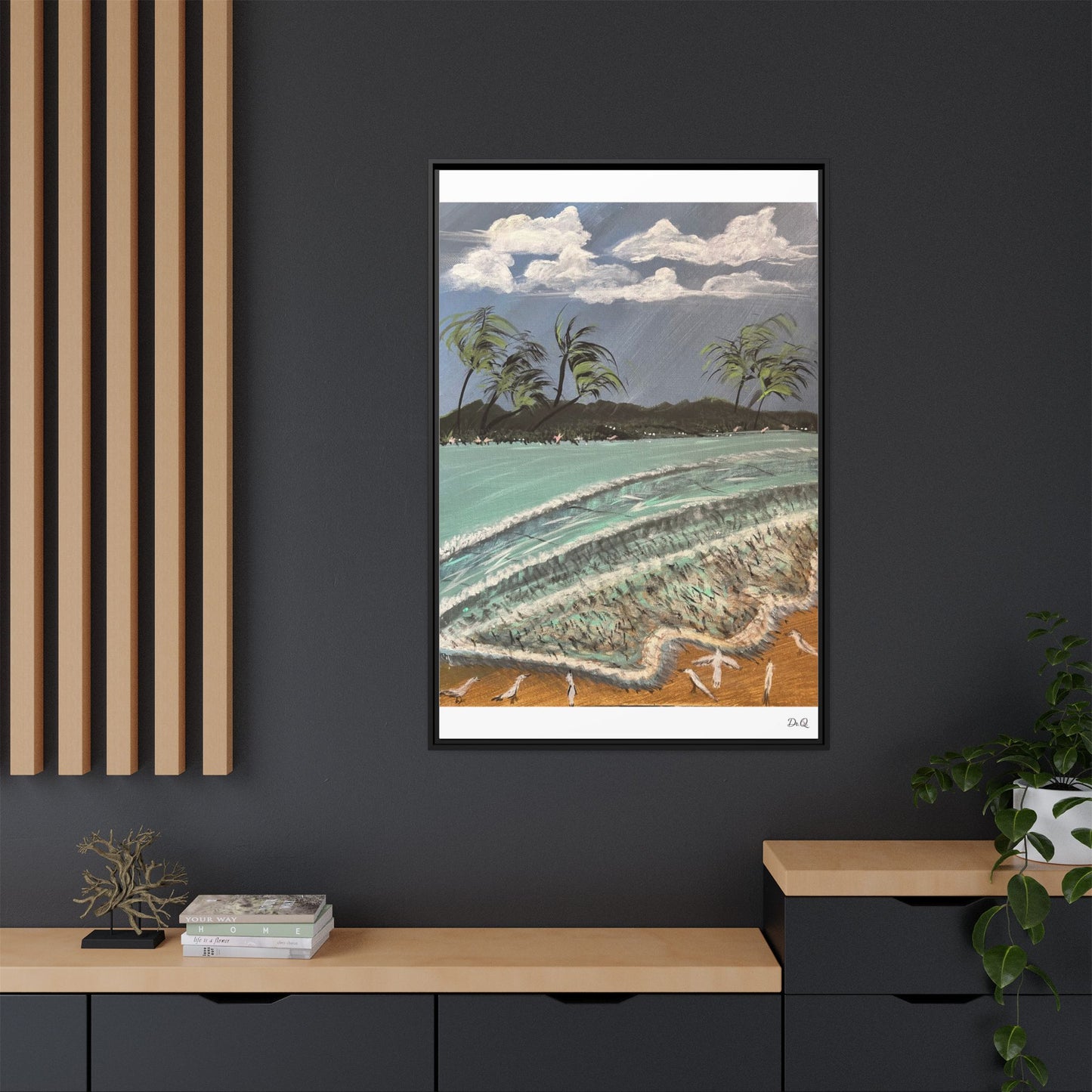 Tropical Seascape Matte Framed Canvas – Palm Trees Beach Wall Art