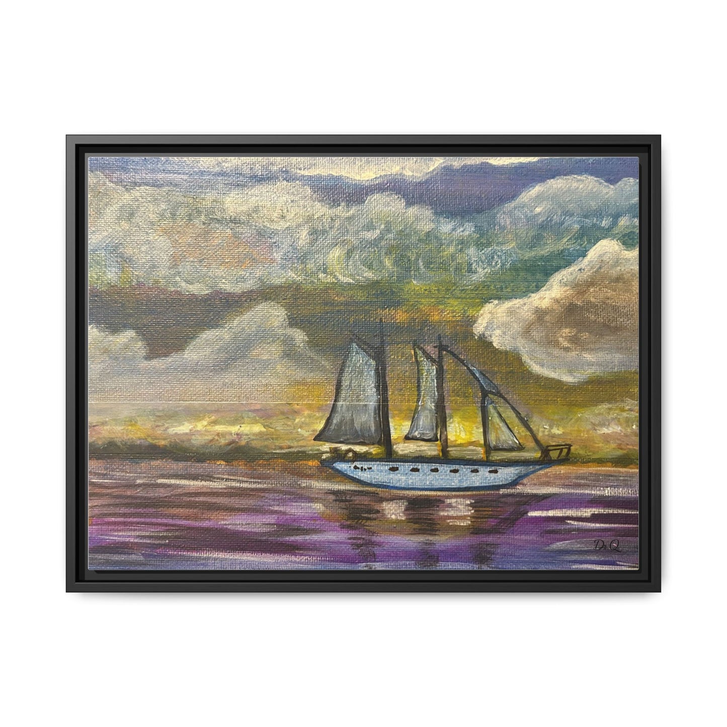 Framed Matte Canvas Sailboat Painting — Serene Seascape Wall Art