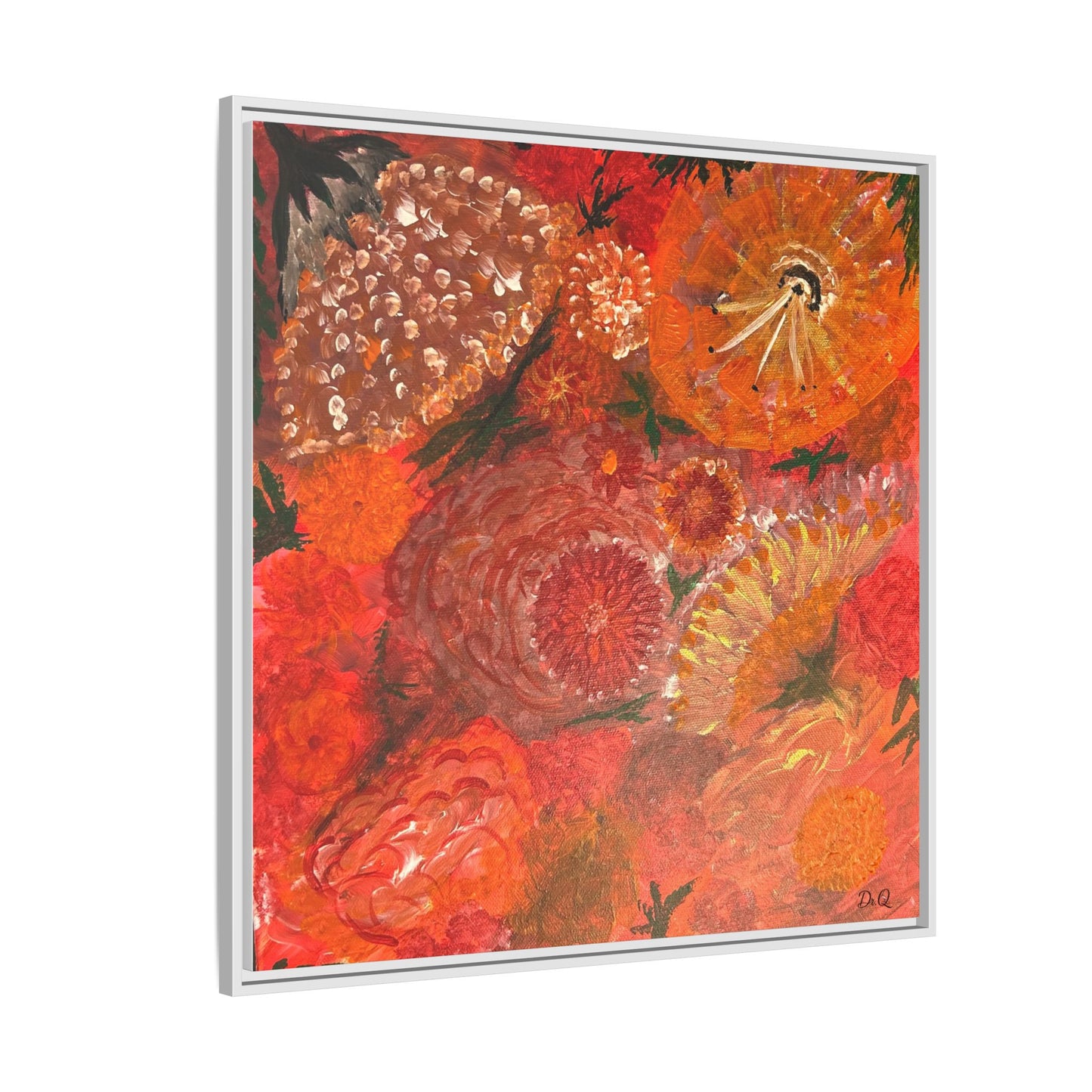 "Floral Burst" Abstract Red Floral Matte Canvas Framed Wall Art