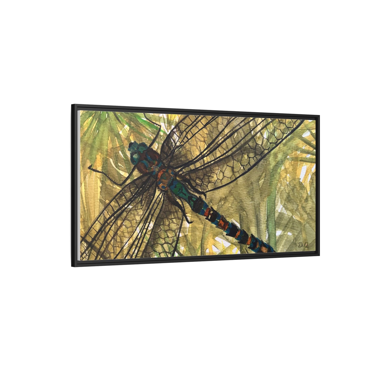 Dragonfly Framed Canvas Art — Botanical Watercolor Wall Decor