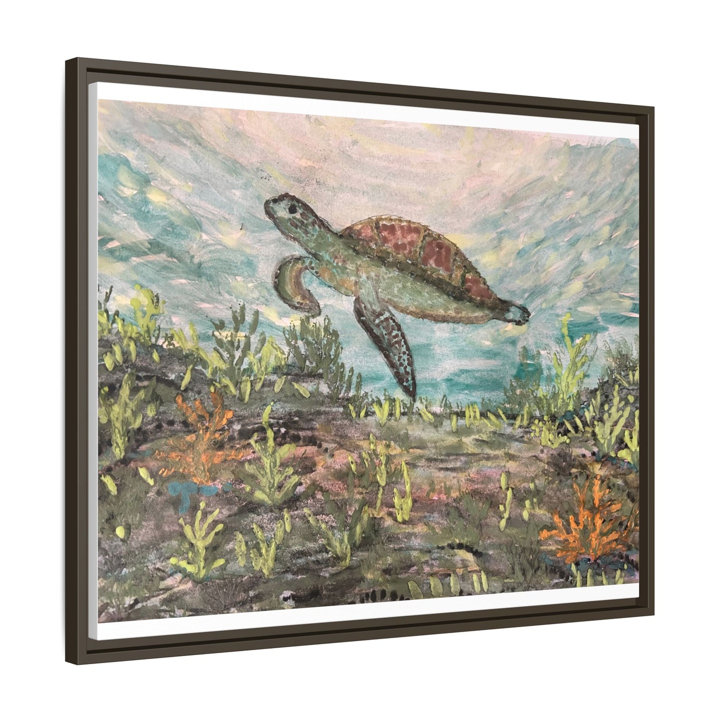 Sea Turtle Matte Canvas, Framed (Multi-color)