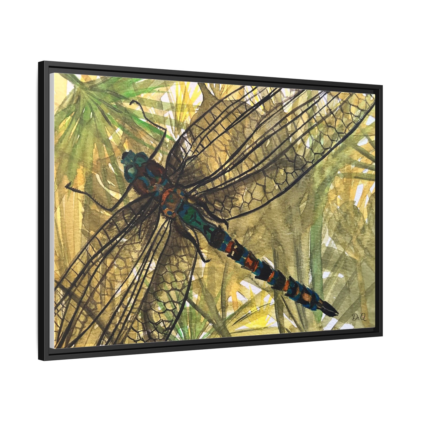 Dragonfly Framed Canvas Art — Botanical Watercolor Wall Decor
