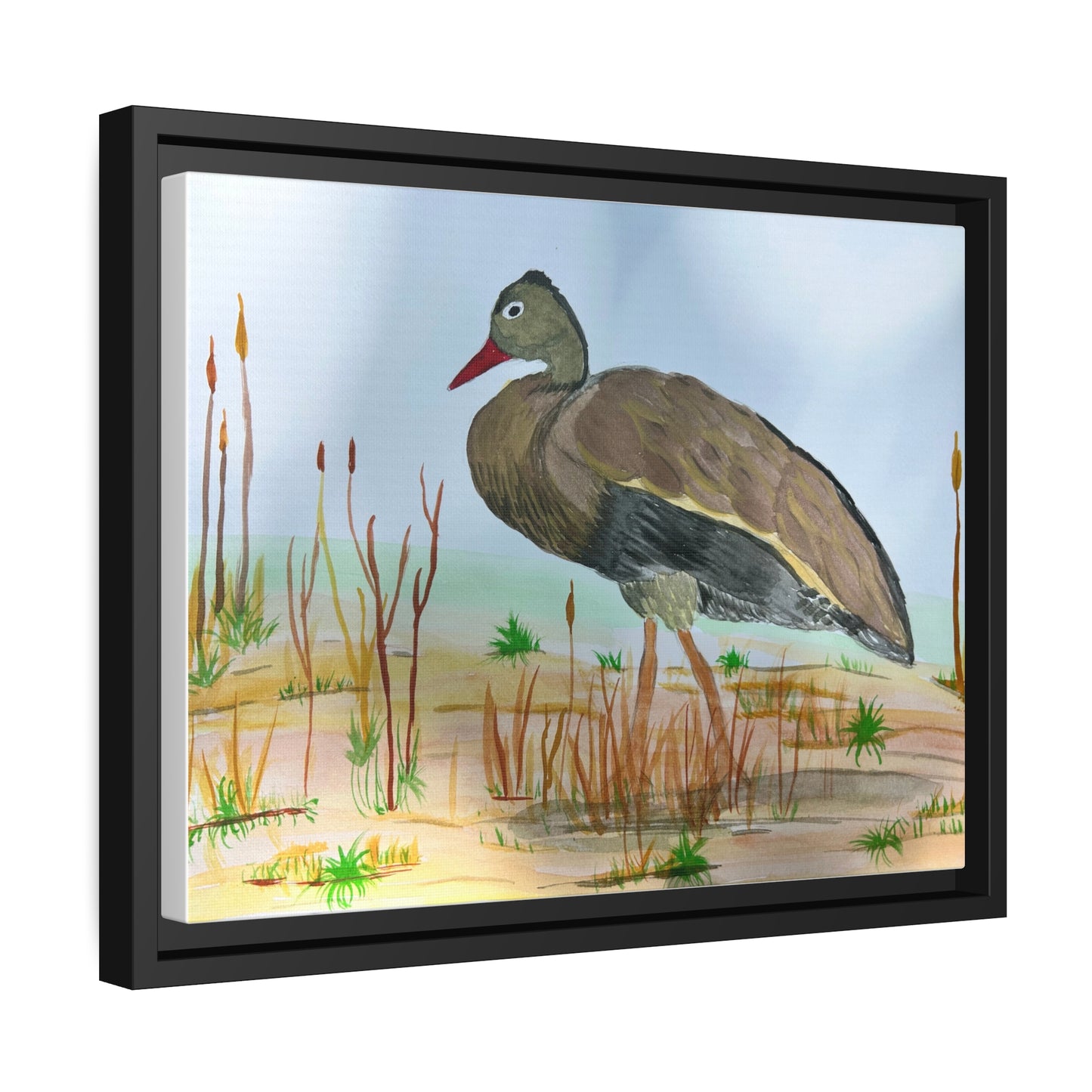 Black Bellied Whistling Duck Matte Canvas, Black Frame