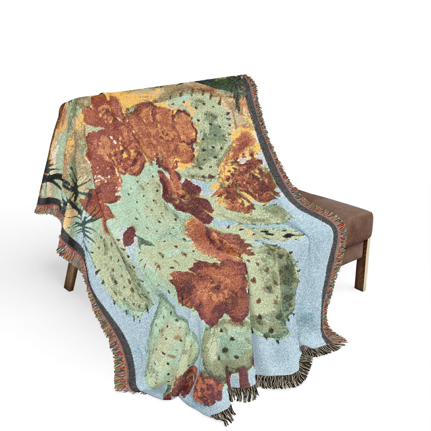 Prickly Pear Cactus Floral Watercolor Print by Dr. Q - Woven Blanket