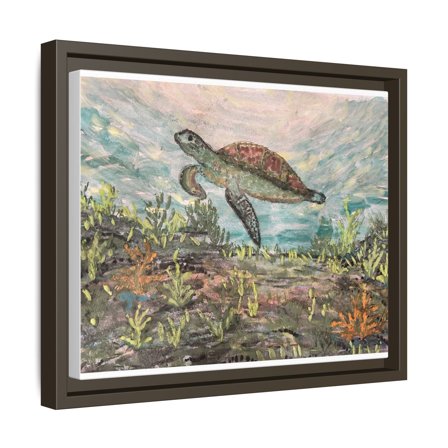 Sea Turtle Matte Canvas, Framed (Multi-color)