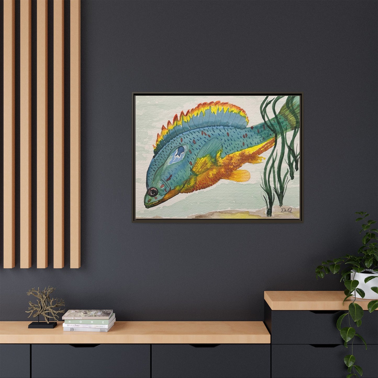 Texas Spotted Sunfish Watercolor Wall Art - Framed Matte Canvas
