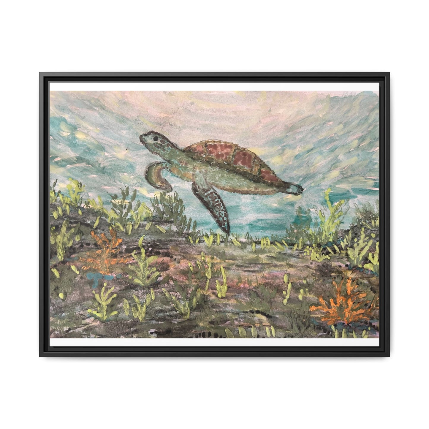 Sea Turtle Matte Canvas, Framed (Multi-color)